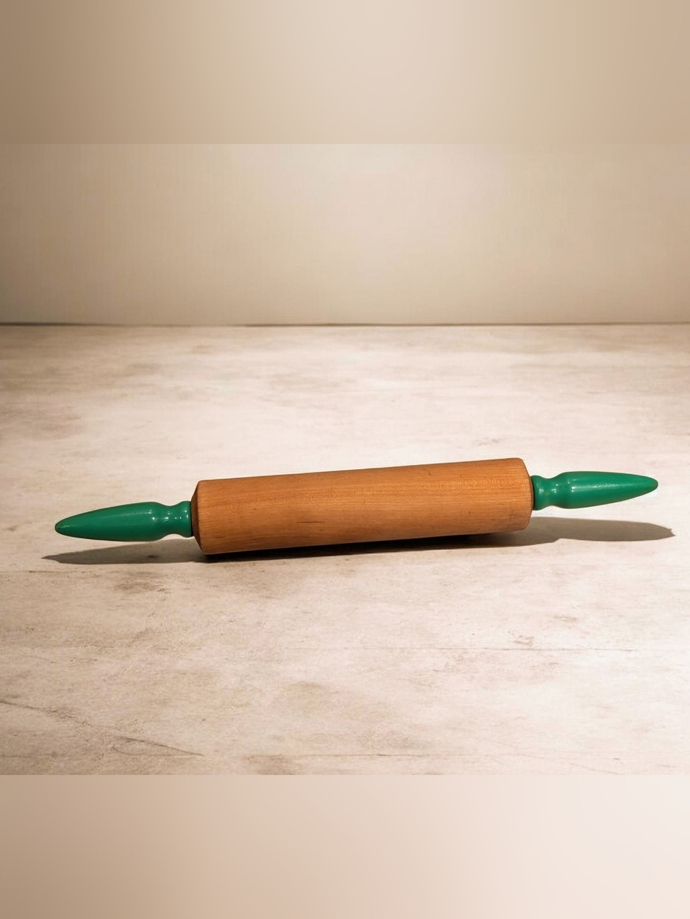 18" Vintage Wood Rolling Pin with Green  Handles